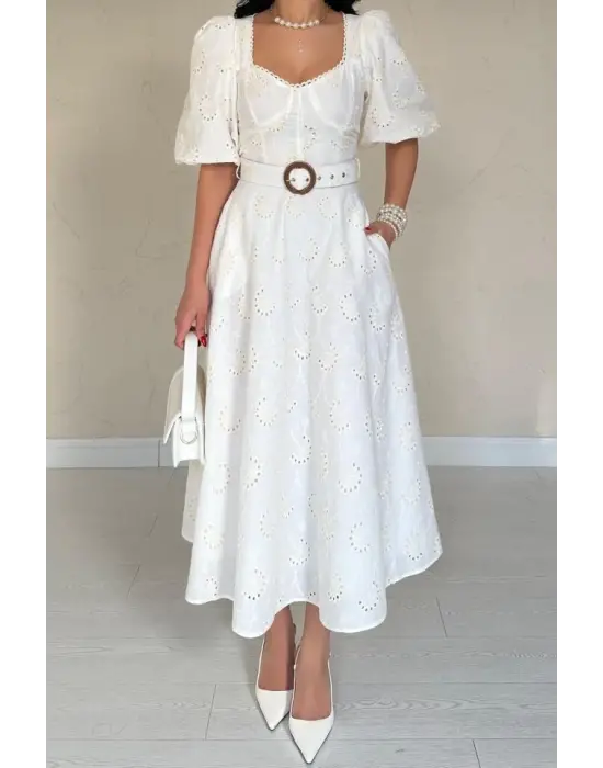 Omarı Zarif Kup Detaylı Brode Elbise