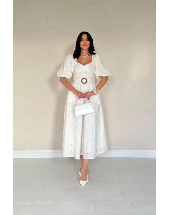 Omarı Zarif Kup Detaylı Brode Elbise