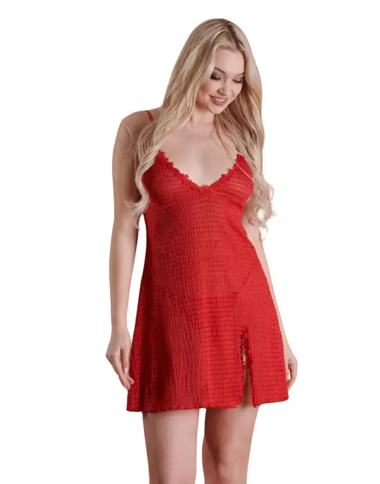 Omarı Şık Kırmızı Fantezi Gecelik - Kadın Giyim