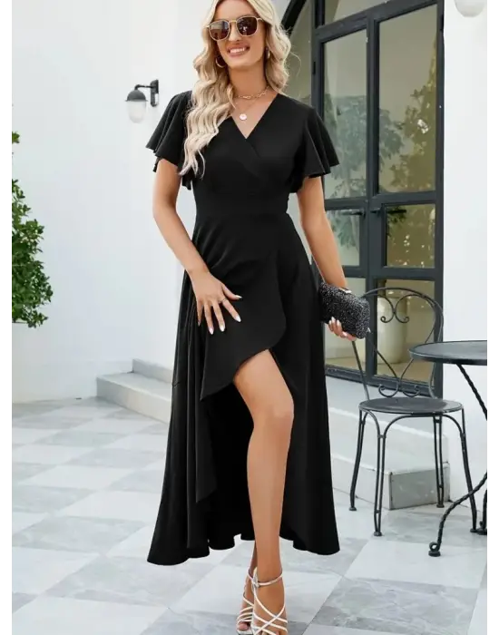 Omarı Şık Kruvaze Yakalı Maksi Elbise