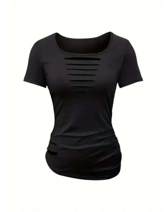 Omarı Lazer Kesik Detaylı Viskon Bluz