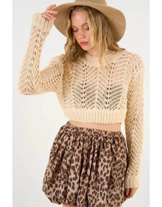 Omarı Leopar Desenli Balon Etek - Kahve Tonları