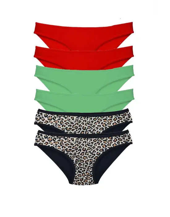 Omarı 6 Adet Likralı Leopar Desenli Kadın Slip Külot