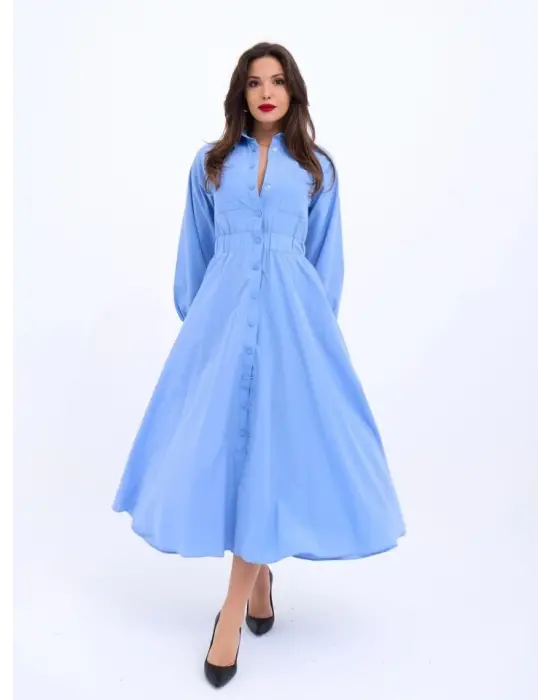 Omarı Mavinin Zarafeti: Göğüs Dekolteli Omuz Detaylı Elbise