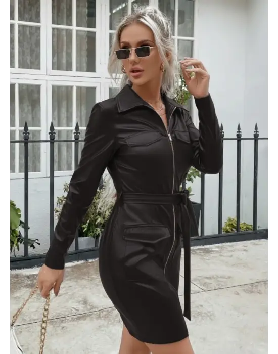 Şık Mini Deri Elbise