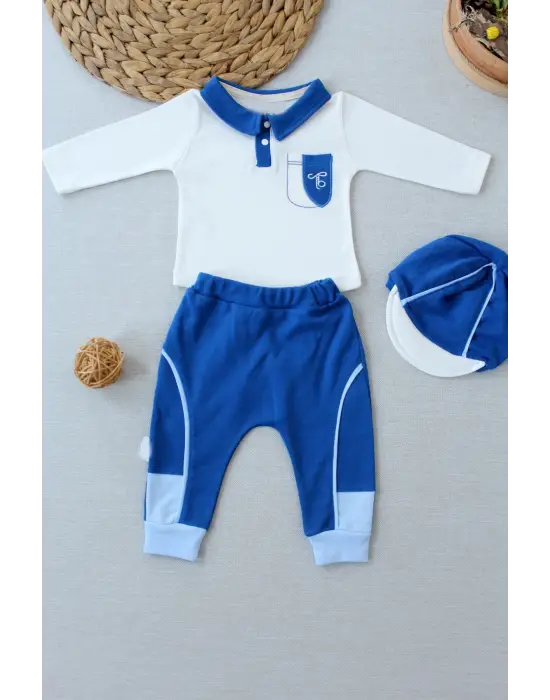 Şık Nakışlı Uzun Kollu Erkek Bebek Sweat Takımı