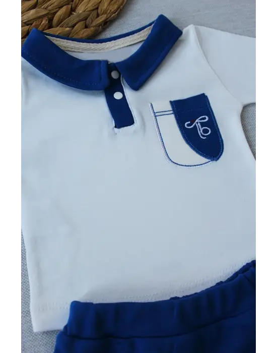 Şık Nakışlı Uzun Kollu Erkek Bebek Sweat Takımı