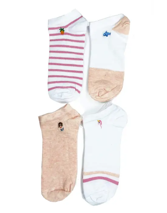 Omarı Yumuşak Pamuk Kadın Minyatür Baskılı Bilek Çorap Seti