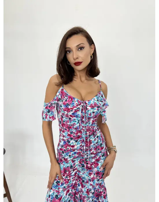 Omarı Dantelli Pembe Elbise