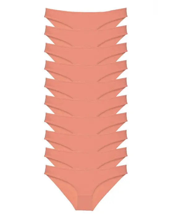 Omarı Likralı Kadın Slip Külot Seti Pudra Rengi - 10 Adet