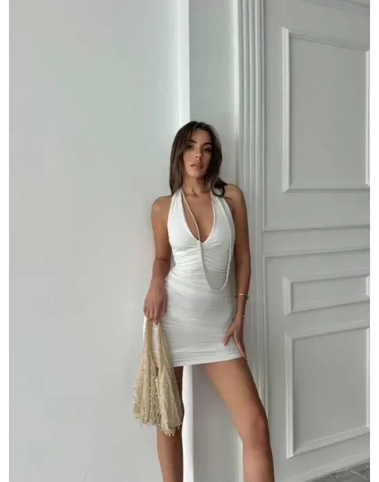 Omarı Sırt Dekolteli Siyah Halter Elbise