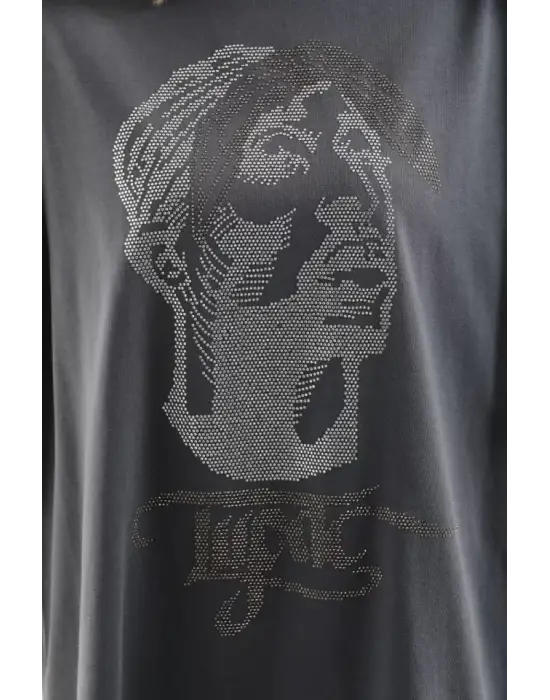 Omarı Oversize Taş Desenli Unisex T-Shirt - Füme