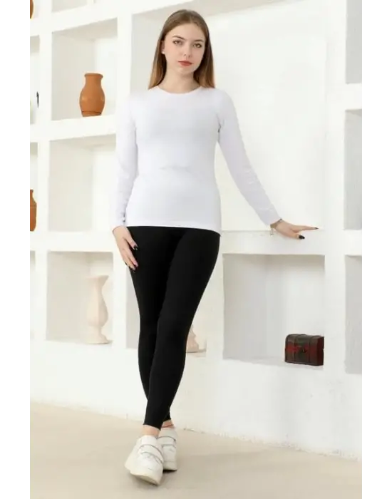 Omarı Şık Uzun Kollu Beyaz Penye Body