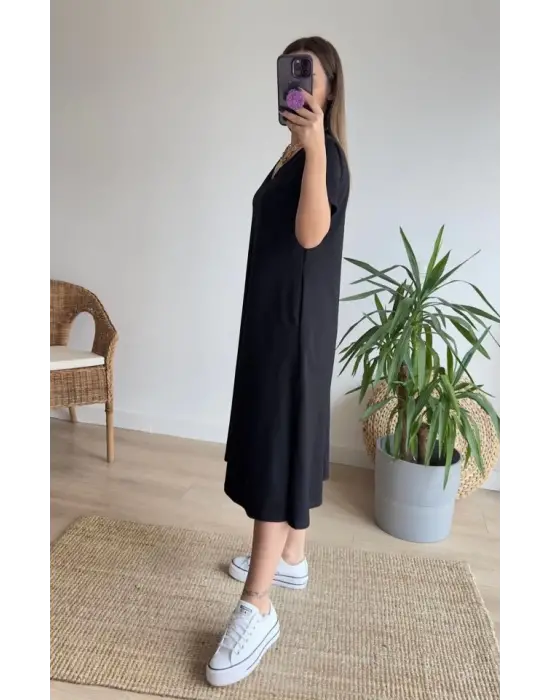 Omarı V Yaka Cepli A Kesim Kadın Elbise