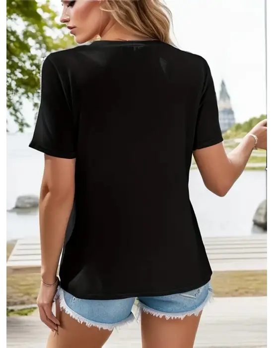 Omarı Şerit Detaylı Kadın V Yaka Viskon Bluz