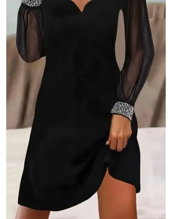 Şık V Yaka Mini Ithal Krep Elbise
