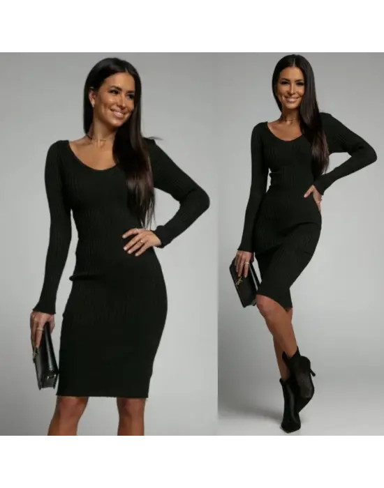 Omarı Şıklığıyla Büyüleyen Uzun Kollu V Yaka Triko Elbise