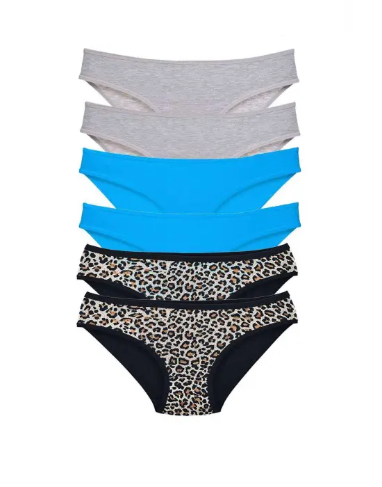 Omarı Likralı Leopar Desenli Kadın Slip Külot Seti