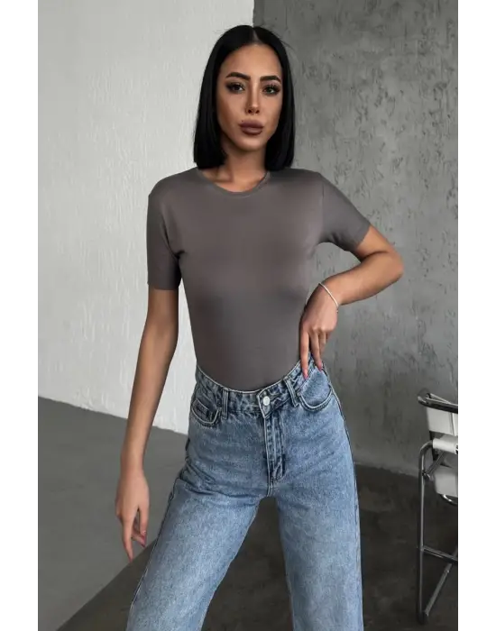 Omarı Rahat Kısa Kollu Viskon Penye Body Füme