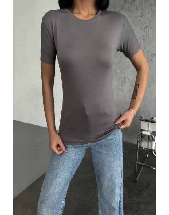 Omarı Rahat Kısa Kollu Viskon Penye Body Füme