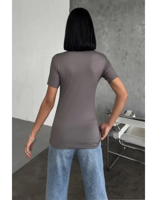 Omarı Rahat Kısa Kollu Viskon Penye Body Füme