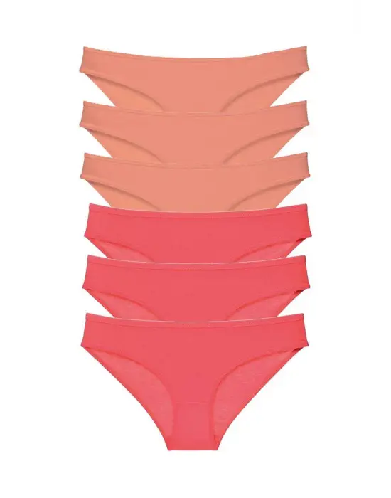 Omarı 6 Adet Likralı Pudra Fuşya Kadın Slip Seti