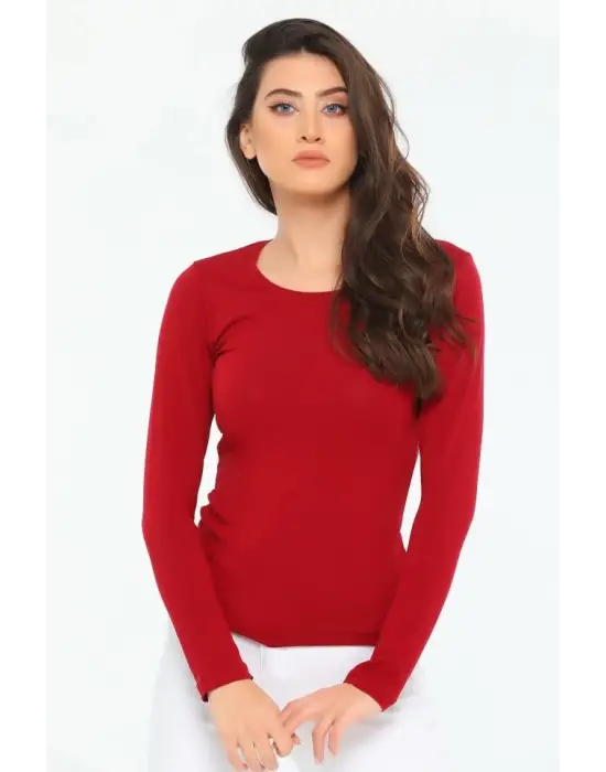 Omarı Şık Uzun Kollu Bisiklet Yaka Bordo Body