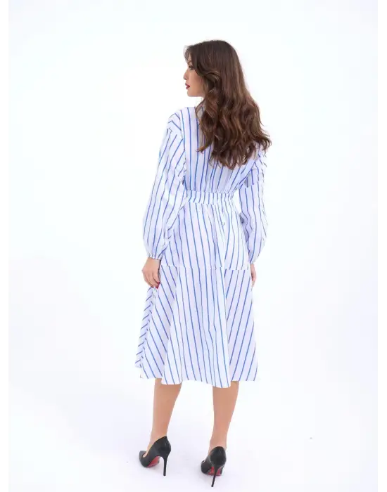 Omarı Çizgili Midi Elbise - Yazın Şıklığı