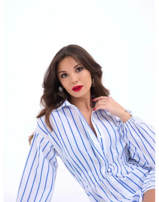 Omarı Çizgili Midi Elbise - Yazın Şıklığı