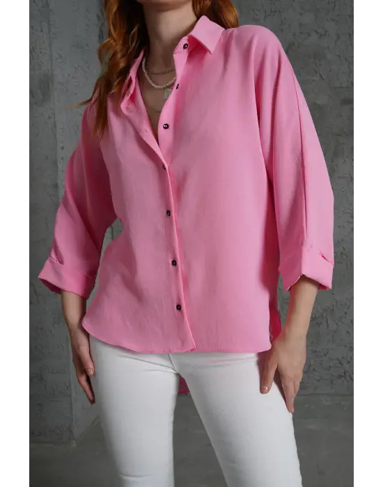Omarı Şık ve Fonksiyonel Kol Detaylı Pembe Gömlek