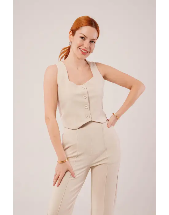 Omarı Kadın Bej Takım