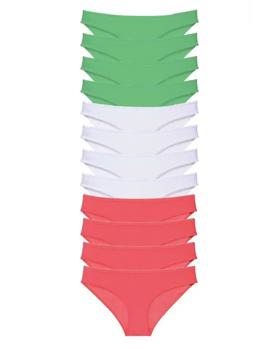 Omarı Likralı Kadın Slip Külot Seti - Yeşil, Beyaz, Fuşya