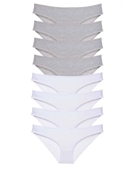 Omarı Yumuşak Likralı Kadın Slip Külot Seti Gri ve Beyaz