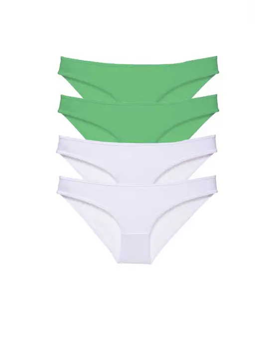 Omarı Yumuşak Likralı Kadın Slip Seti Yeşil Beyaz