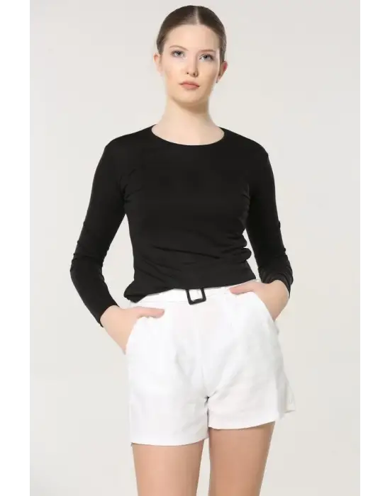 Omarı Şık ve Rahat Uzun Kollu Viskon Penye Body Siyah