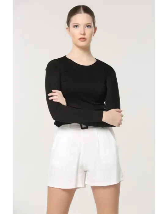 Omarı Şık ve Rahat Uzun Kollu Viskon Penye Body Siyah