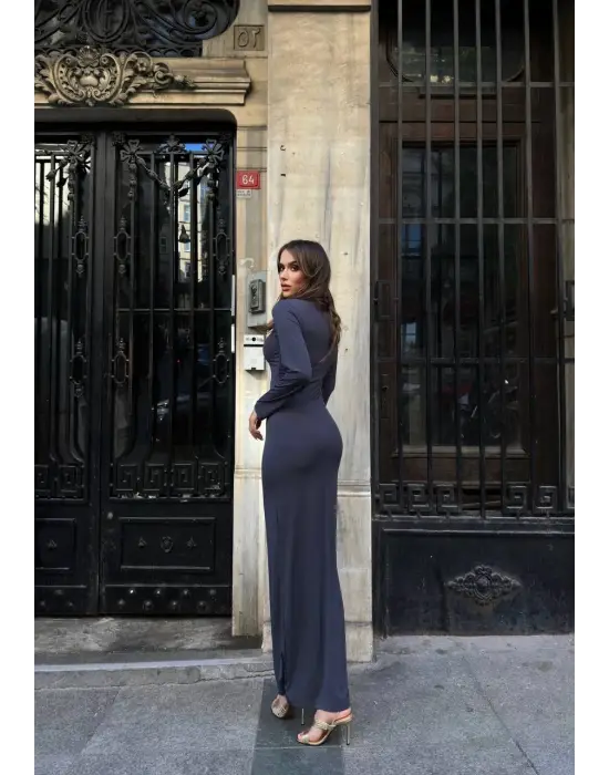 Omarı Elegan ve Şık Uzun Kollu Elbise