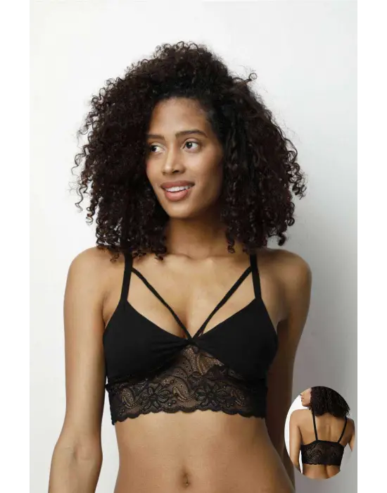 Omarı Siyah Dantelli Kota Büstiyer Seti