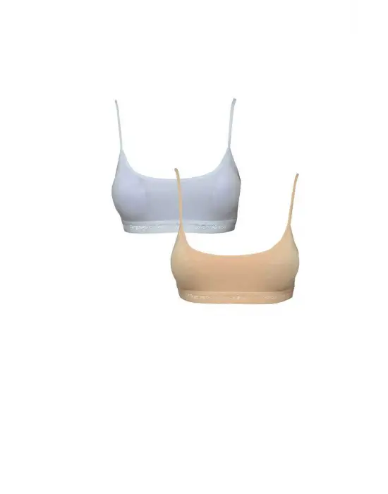 Omarı Pedli İp Askılı Beyaz ve Ten Rengi Büstiyer Seti