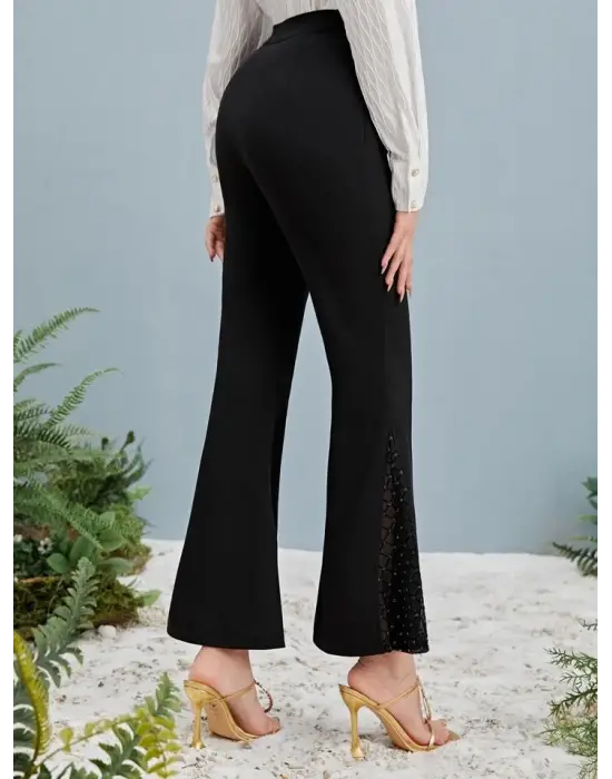 Omarı Yüksek Bel Tül Detaylı Tayt Pantolon