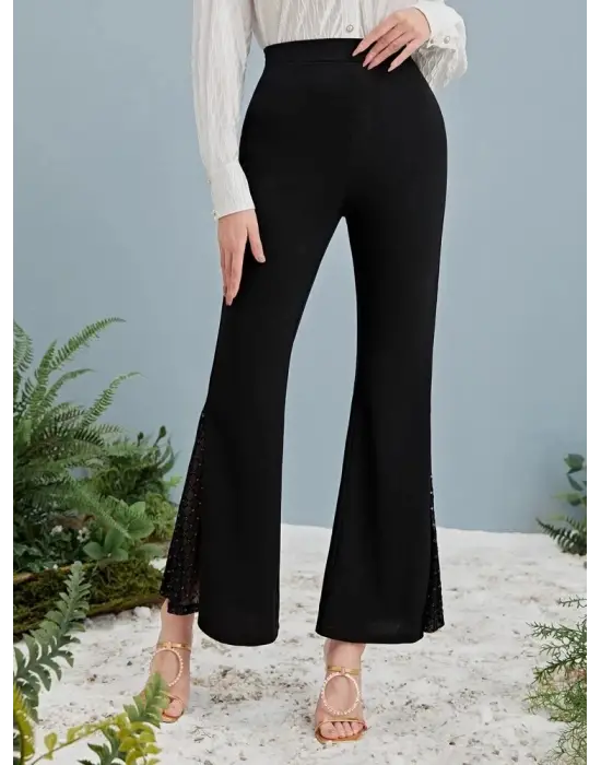 Omarı Yüksek Bel Tül Detaylı Tayt Pantolon