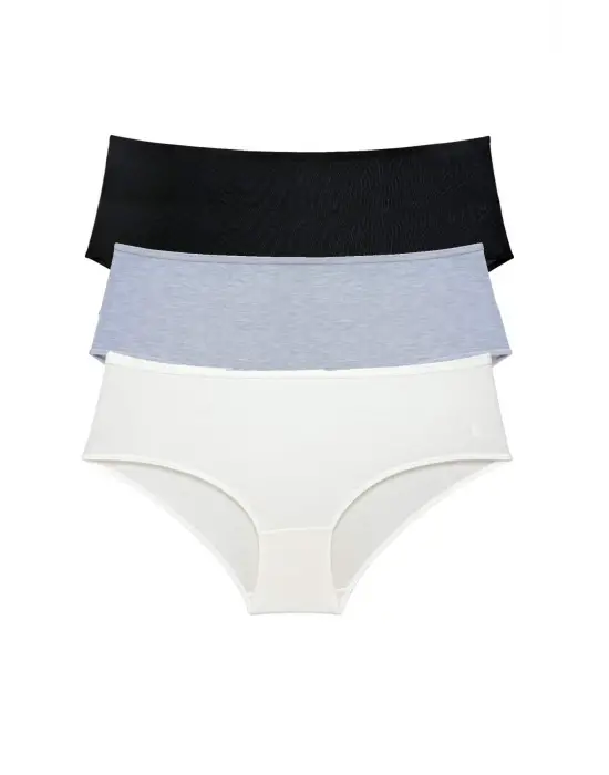 Omarı Yüksek Bel Bato Külot Seti Siyah Gri Krem