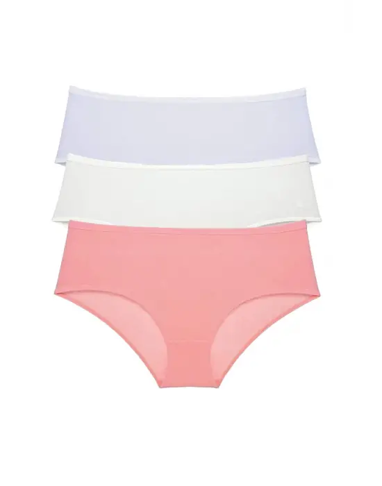 Omarı Yüksek Bel Bato Külot Seti - 3 Adet Beyaz Krem Pudra Renk Seçenekleriyle