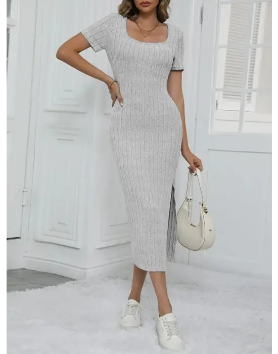 Omarı Şık Fitilli Yandan Yırtmaçlı Kadın Elbise