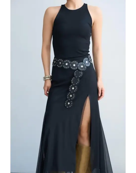 Omarı Zarif Siyah Tül Elbise