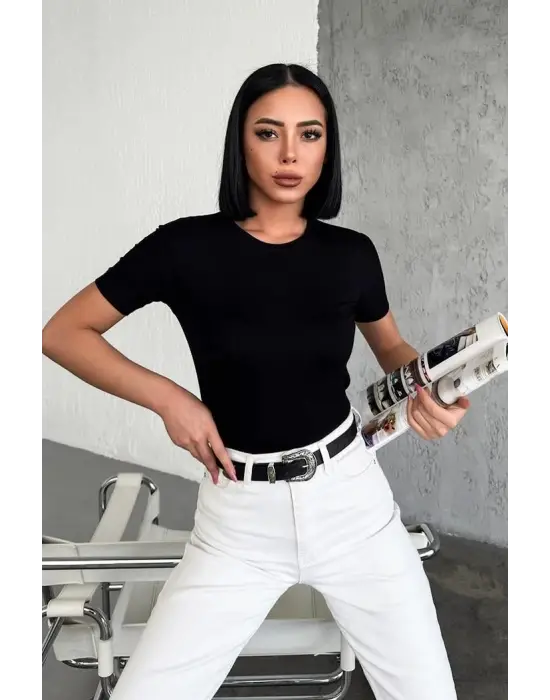 Omarı Şık Viskon Penye Body Siyah