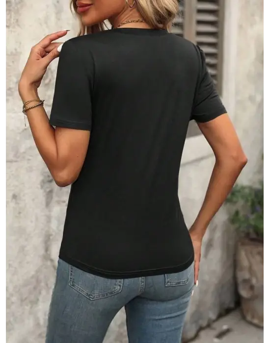 Omarı Çizgi Detaylı Kadın V Yaka Viskon Bluz