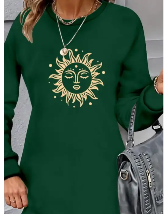 Omarı Yaz Mevsimine Uygun Güneş Desenli Elbise