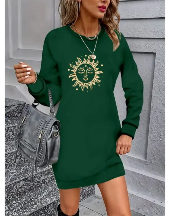 Omarı Yaz Mevsimine Uygun Güneş Desenli Elbise