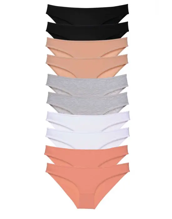 Omarı Yumuşak Likralı Kadın Slip Külot Seti Siyah Ten Gri Beyaz Pudra